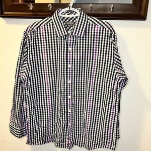 Kenneth Cole Men’s Black Purple Casual Button Down Shirt Size 16 1/2 (32-33)